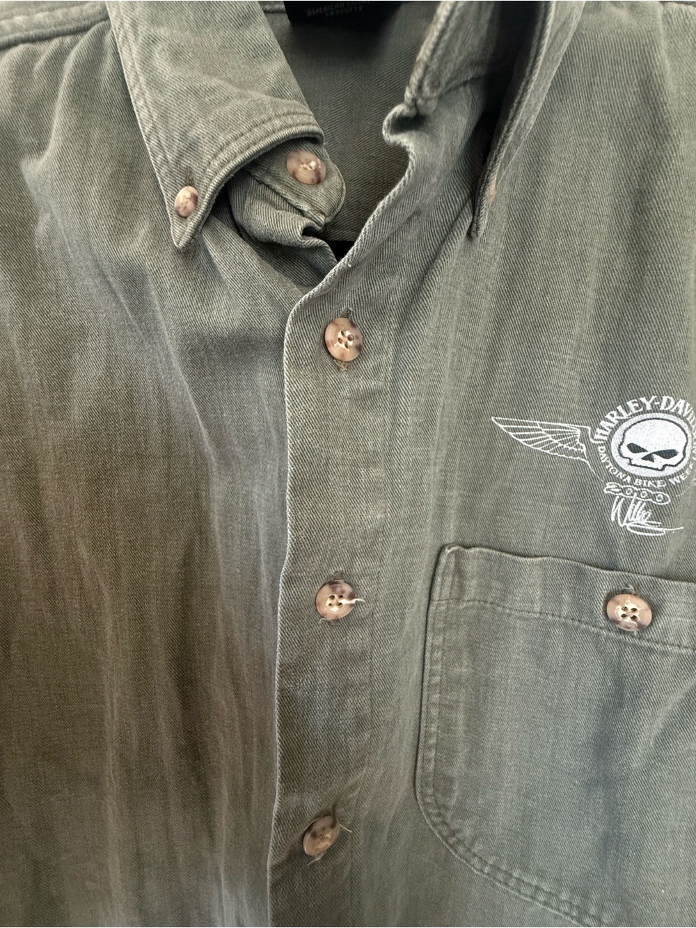 Vintage Harley Davidson Button Up | Olive Green | Daytona Bike Week | Y2K | Med - Picture 7 of 8